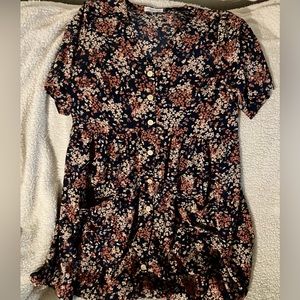 Navy Blue Floral First Love Smocked Babydoll Dress- Size Large